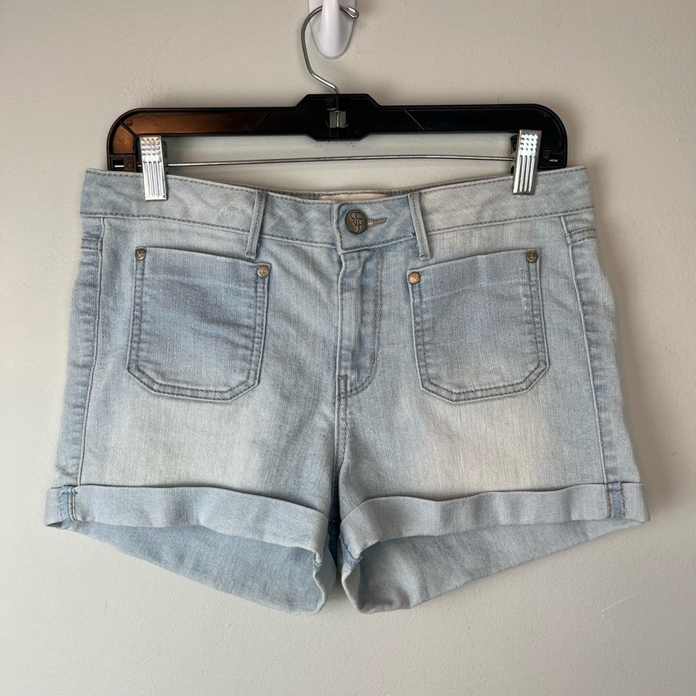 True Freedom Blue Denim Shorts Y2K Style Junior Size 9 Distressed Cuffed